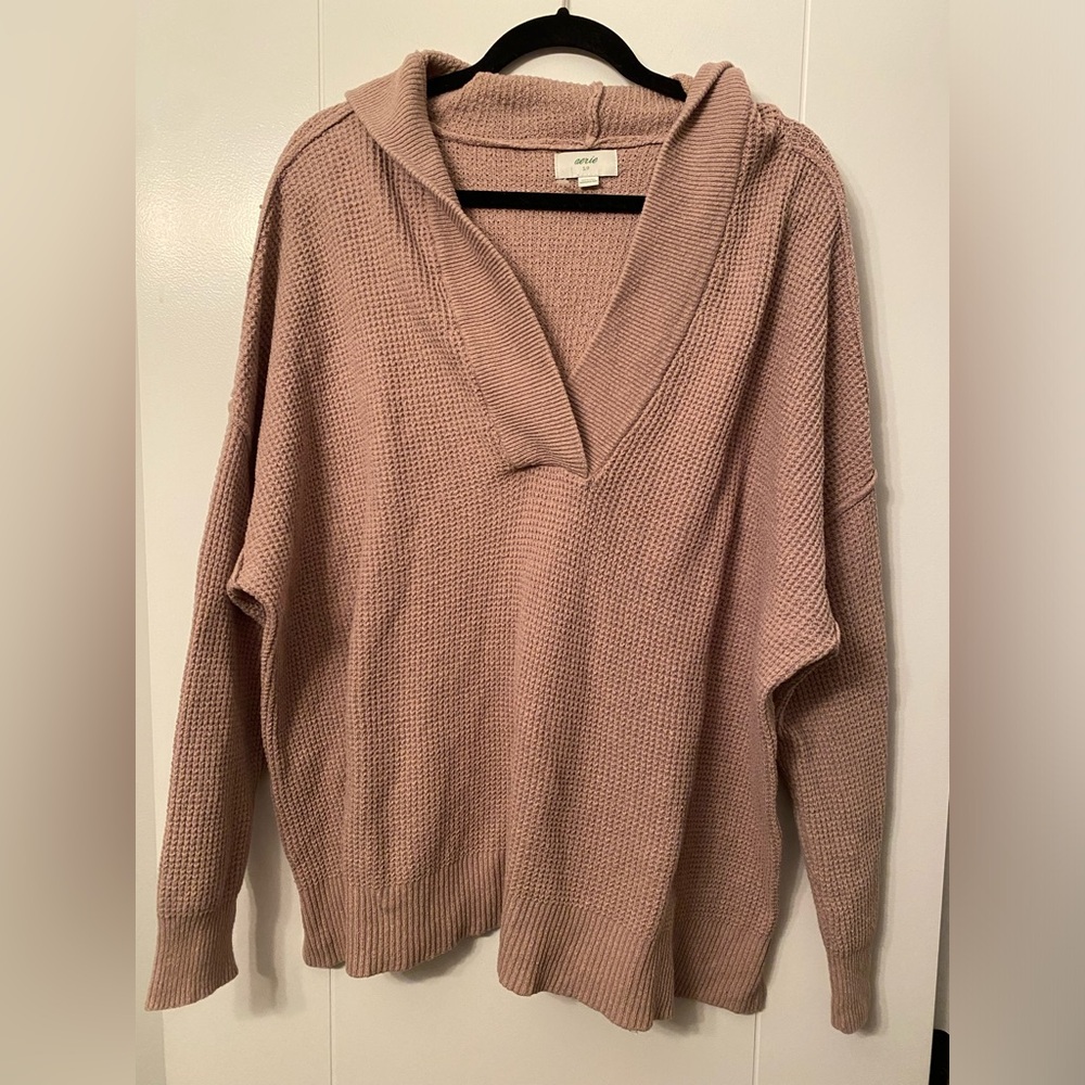 AERIE- V-neck Knit Hoodie